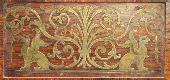 A Regency rosewood, brass marquetry, banded and mounted chevret table, attributed to John McLean, W.2ft 7in. D.1ft7in. H.4ft 1in.